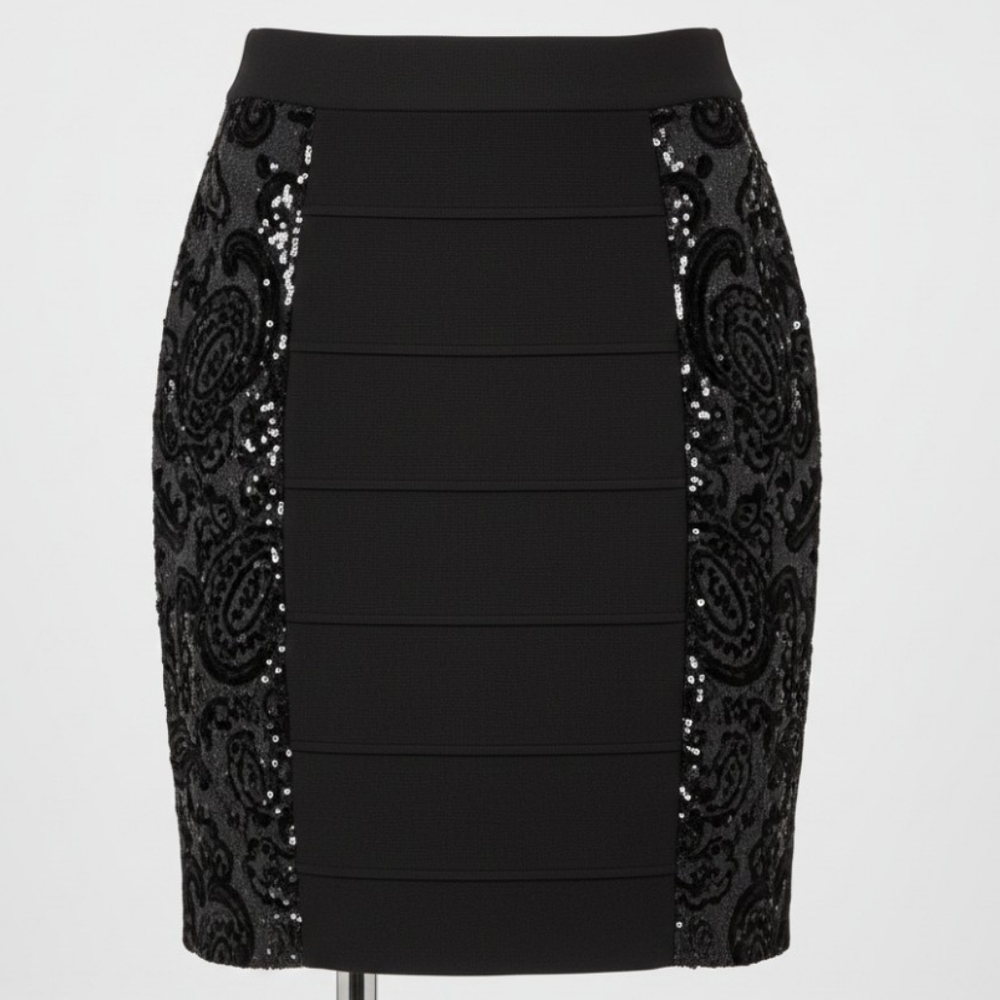 Tory Burch Black Antiscia Sequin Side Bandage Bodycon Skirt - NWOT - Size M